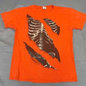 Men’s Skeleton ribcage orange and black t-shirt size Large